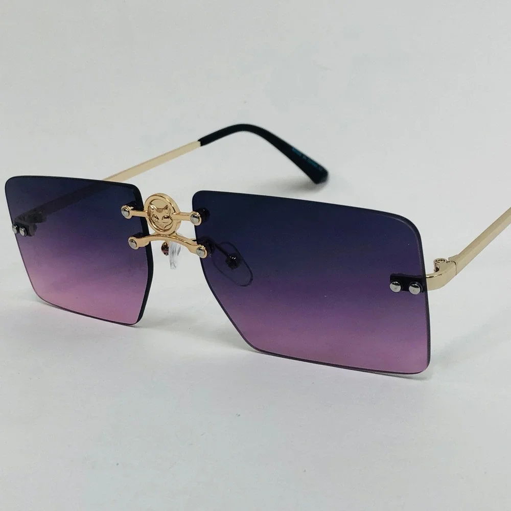 Rimless Sunglasses Rectangle Purple Burgundy Lens Gold Frame Fashion Eyewear New